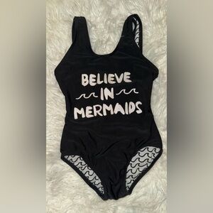 art class Black 'Believe in Mermaids' Kids Swim One Piece
